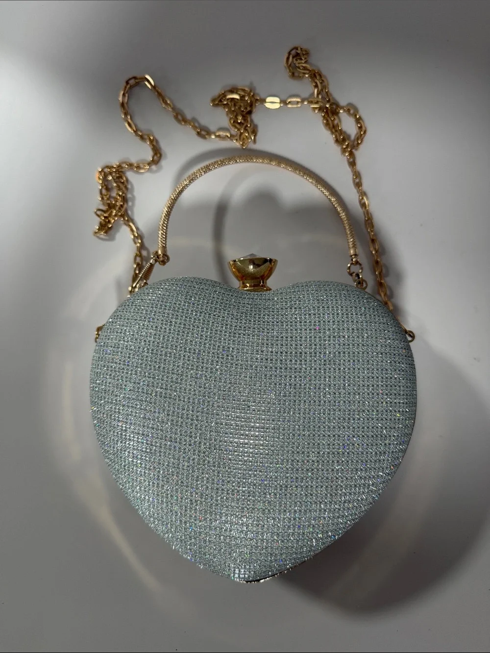 Crystal Heart Crossbody Clutch - Light Blue